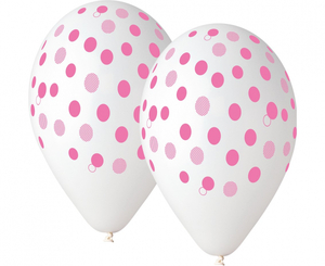 balony premium różowe GROSZKI 12 cali  5 szt.