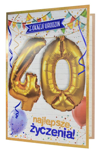 karnet Urodziny 40 (cyfry, balony)  QBL-004
